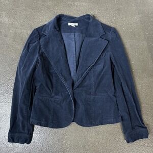 Per Se Blazer Jacket Womens Medium Navy Blue Corduroy Single Button Stretch